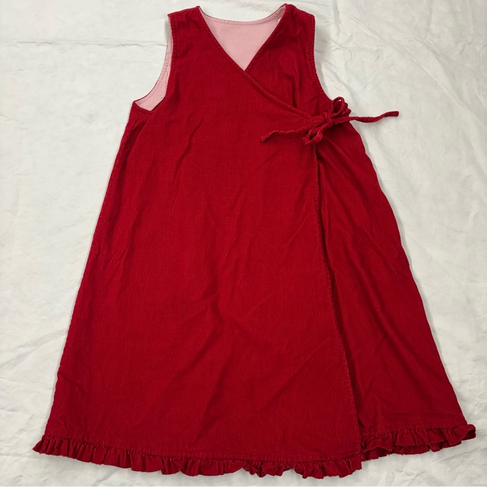 Hanna Andersson Girls Red Sleeveless Corduroy‎ Wrap Dress Size 130/8 Vtg Cotton
